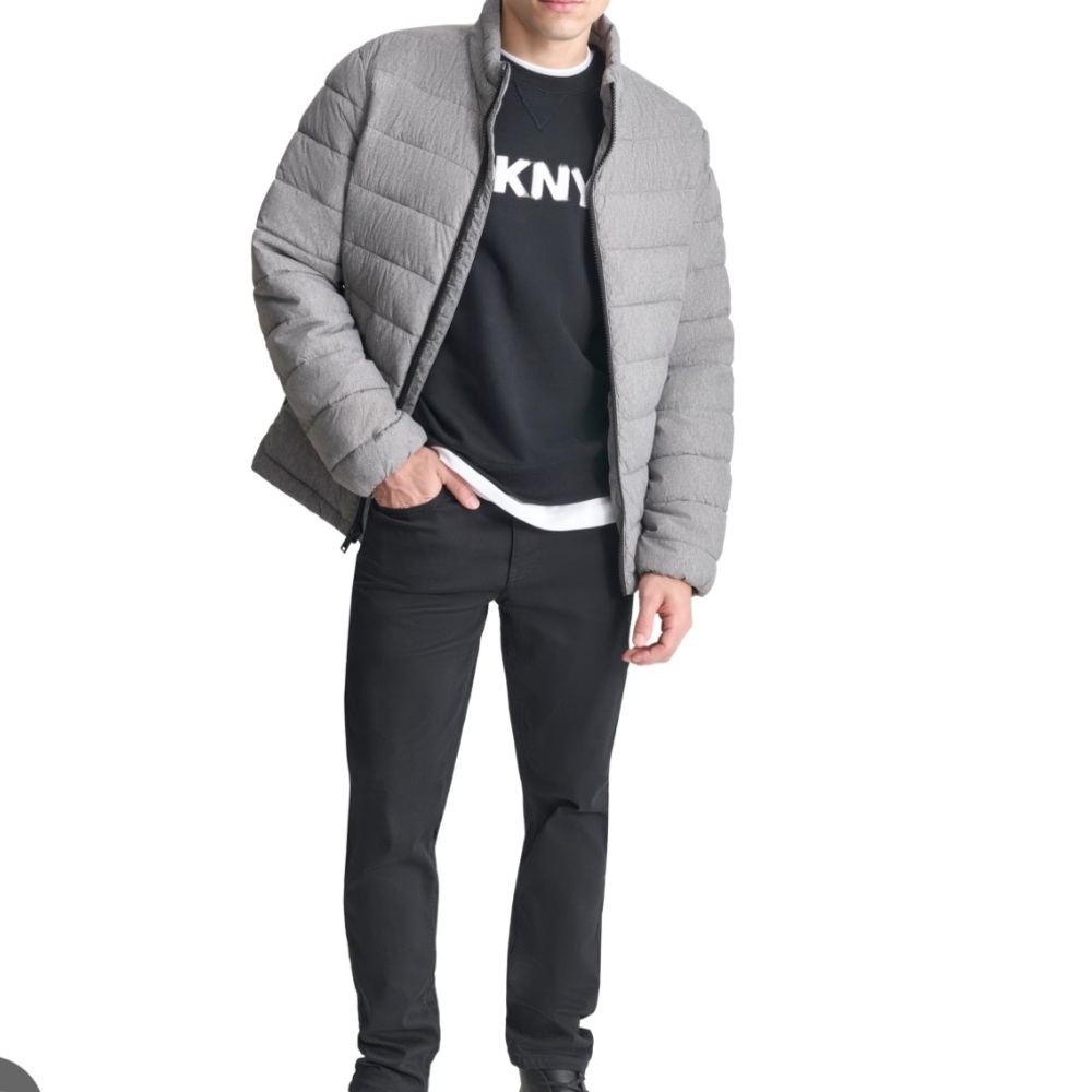 DKNY Men's Light Gray Puffer Jacket lightweight